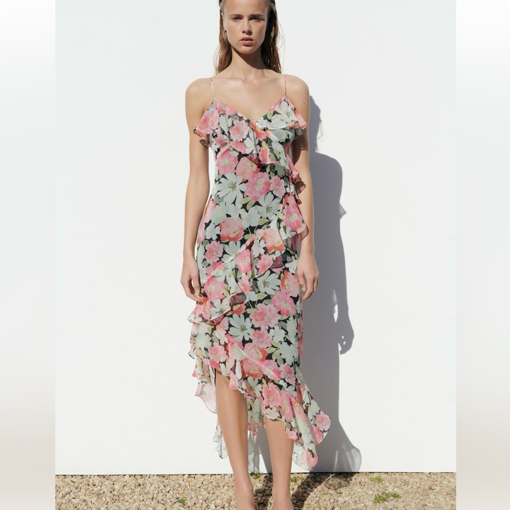 Zara Ruffle Printed Dress NWT